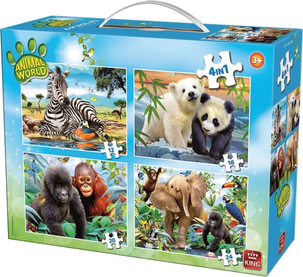 KING05321 - 4 Puzzles 12-16-20-24 Teile Die Tiere der Welt - 1