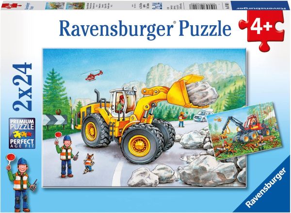 RAV078028 - 2 Puzzles 24 Teile Bagger und Forsttraktor! - 1