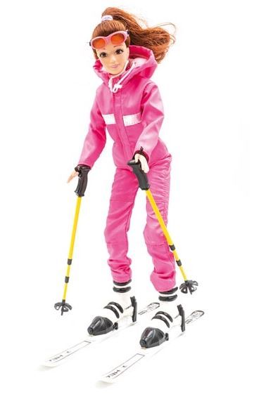 JC10018 - Winterpuppe 28cm im rosa Overall mit Ski - 1