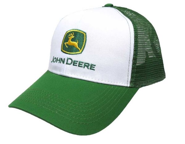 1308-0002-WH - Mütze JOHN DEERE Grün und weiß mit Rückseite aus grünem Mesh. - 1