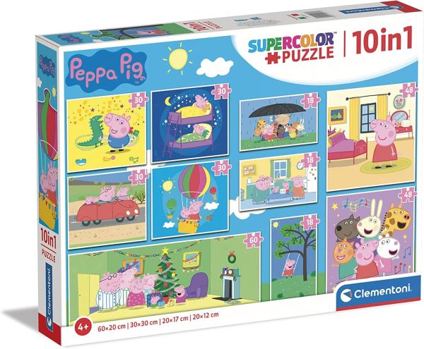 CLE20271 - Puzzle 10 in 1 3x18Teile - 4x30Teile - 2x48Teile und 1x60Teile Peppa Pig. - 1