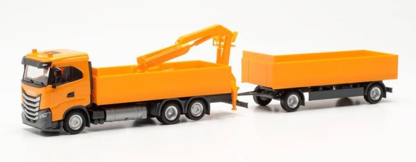 HER316217 - IVECO S-Way 6x2 Trägerfahrzeug mit Anhänger 1+1 Achsen und Entladekran Orange - 1