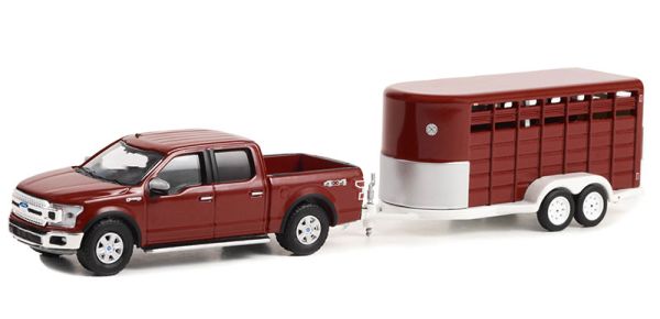 GREEN32270-D - FORD F-150 XLT mit Anhänger Viehtransporter aus der Serie HITCH & TOW unter Blister. - 1