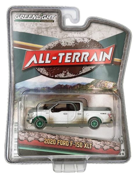 GREEN35270-FVERT - FORD F-150XLT 2020 Grau verschmutzt mit grünen Felgen aus der ALL-TERRAIN Serie in Blisterverpackung. - 1