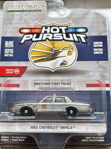 GREEN43030-A-GRIS - CHEVROLET Impala 1983 Maryland Police grau aus der HOT PURSUIT-Serie unter Blisterverpackung. - 1