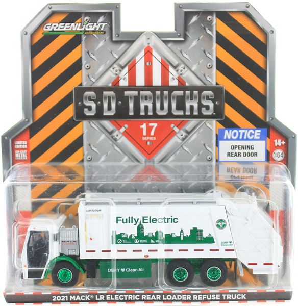 GREEN45170-CVERT - MACK LR Electric Müllwagen aus New York 2021 grüne Felgen aus der SD TRUCKS Serie in Blisterverpackung. - 1