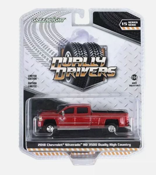 GREEN46150-D - CHEVROLET Silverado HD 3500 Dually High Country 2018 Rot aus der DUALLY DRIVERS-Serie in Blisterverpackung - 1