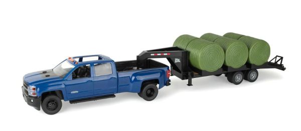 ERT47603 - CHEVROLET Blauer Pick-up mit Anhänger und 6 Rundballen - 1