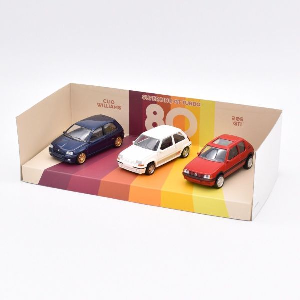 NOREV479992 - 3-Auto-Paket - RENAULT clio Williams blau - RENAULT SuperCinq GT turbo weiß und PEUGEOT 2005 gTI 1.6 rot. - 1