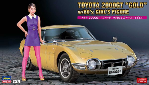 HAW52333 - TOYOTA 2000GT Gold mit Figur aus den 60er Jahren zum Zusammenbauen und Bemalen. - 1