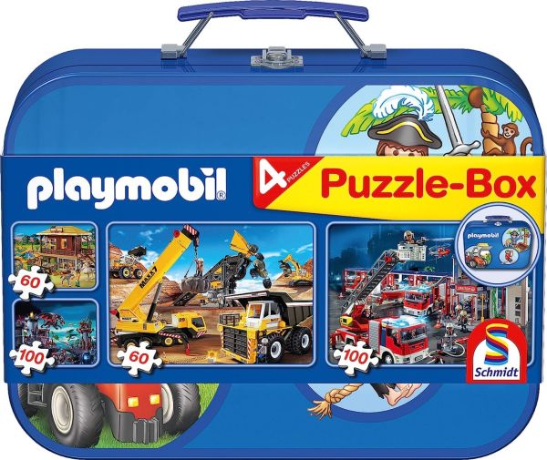 SCM55599 - 4 Puzzles 60 und 100 Teile PLAYMOBIL Box blau - 1