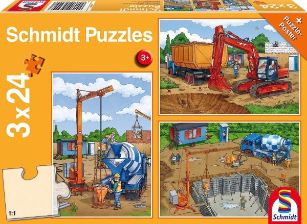 SCM56200 - 3 Puzzles 24 Teile mit Poster Auf der Baustelle - 1