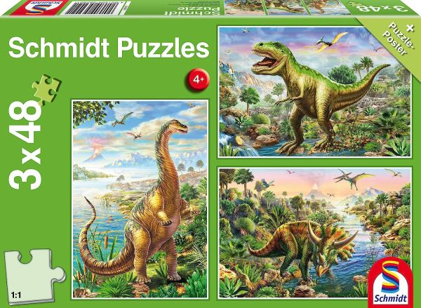 SCM56202 - 3 Puzzles 48 Teile Abenteuer mit den Dinosauriern + Poster - 1