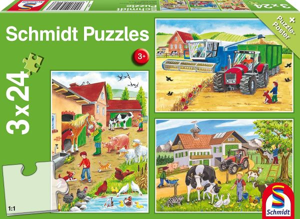 SCM56216 - 3 Puzzles 24 Teile Auf dem Bauernhof mit Poster - 1