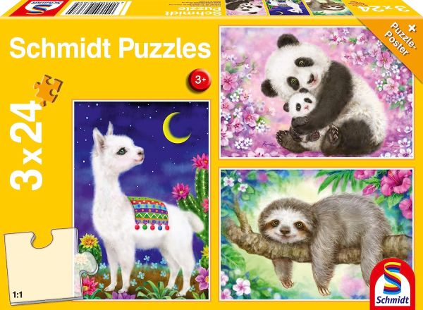 SCM56368 - 3 Puzzles 24 Teile Panda Lama und Faultier - 1