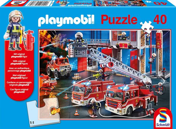 SCM56380 - Puzzle 40 Teile PLAYMOBIL Feuerwehrmann mit Figuren - 1