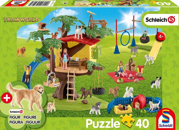 SCM56403 - Puzzle 40 Teile SCHLEICH Glückliche Hunde mit Figur. - 1