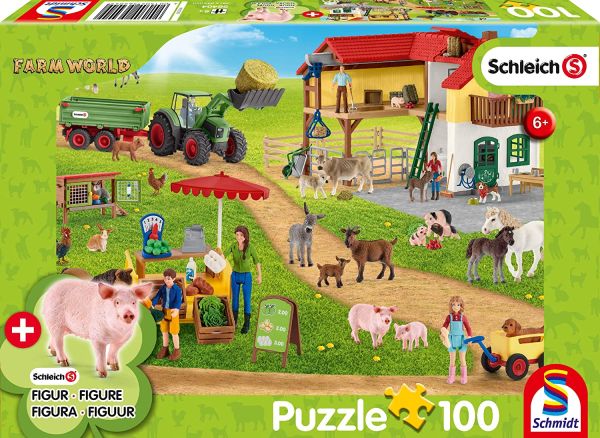 SCM56404 - Puzzle 100 Teile SHCLEICH Bauernhof und Laden mit Figur. - 1