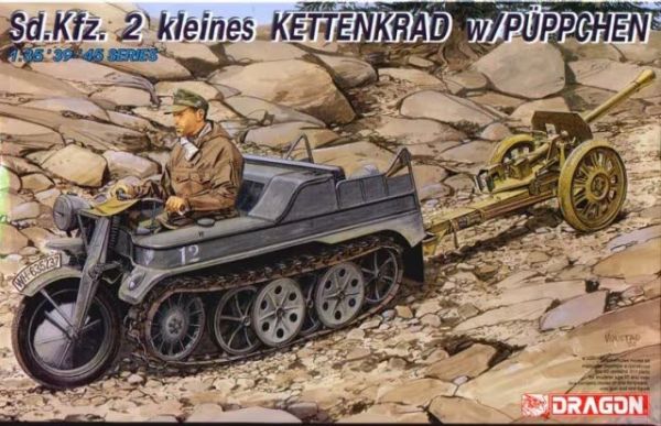 DRA6114 - Kettenfahrzeug mit Kanone sd.Kfz. 2 Kettenkrad mit Figur zum Zusammenbauen und Bemalen - 1