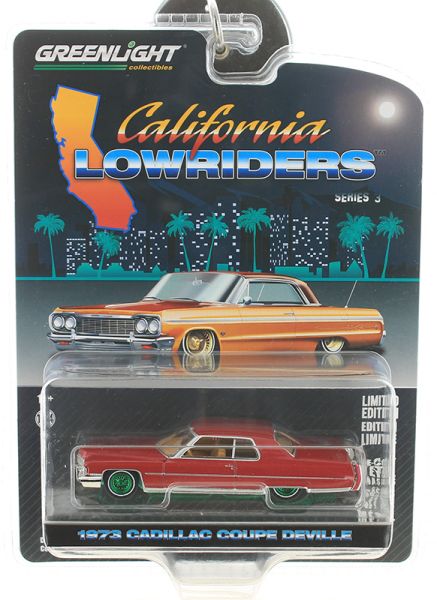 GREEN63040-EVERTE - CADILLAC Coupé Deville 1973 Bordeaux mit grünen Felgen aus der Serie CALIFORNIA LOWRIDERS unter Blister. - 1