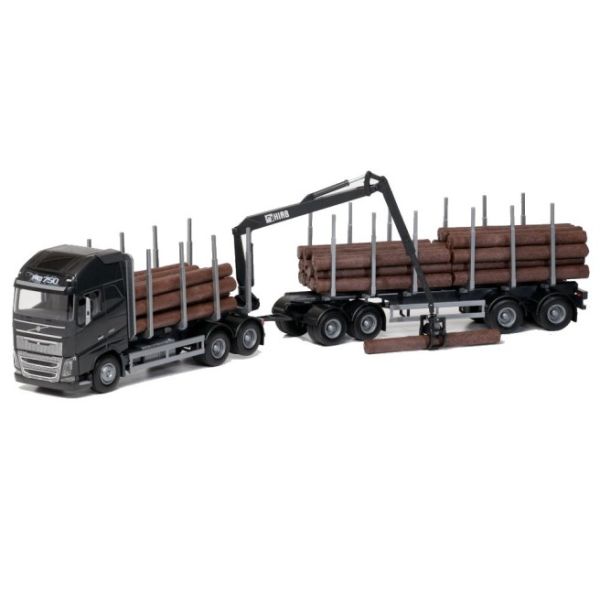 EMEK70303 - VOLVO FH16 6x4 schwarz mit Dolly und 2-Achsen-Anhänger Holztransport - 1