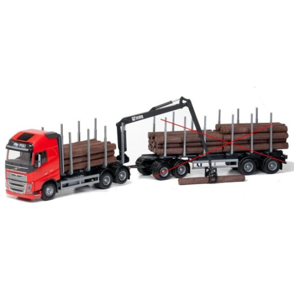 EMEK70305 - VOLVO FH16 6x4 rot mit Dolly und 2-Achsen-Anhänger Holztransport - 1