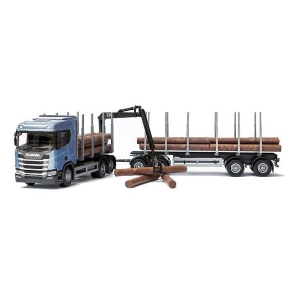 EMEK70604 - SCANIA R450 6x4 blau mit Dolly und 2-Achsen-Anhänger Holztransport - 1