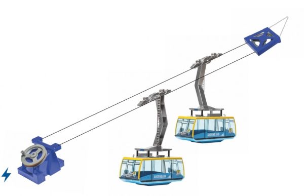 JC89395 - Elektrische Seilbahn mit 2 Gondeln blau und gelb - AHORNBAHN - 1