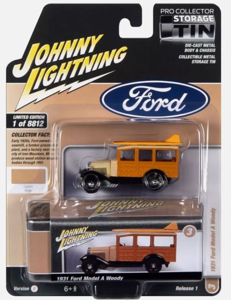 JLCT011-F - FORD Model A Woody 1931 Orange und Beige aus der COLLECTOR TINS-Serie in Blisterverpackung - 1