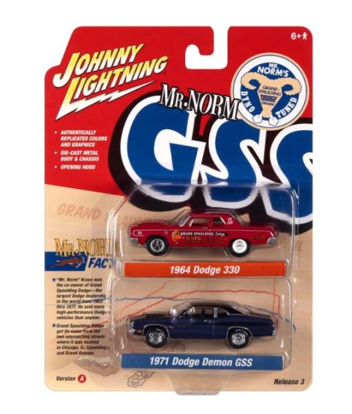 JLPK019A-1 - DODGE 330 1964 rot und DODGE Demon GSS 1971 blau - Mr. NORM - aus der Serie TWIN PACK 2022 Serie A in Blisterverpackung - 1