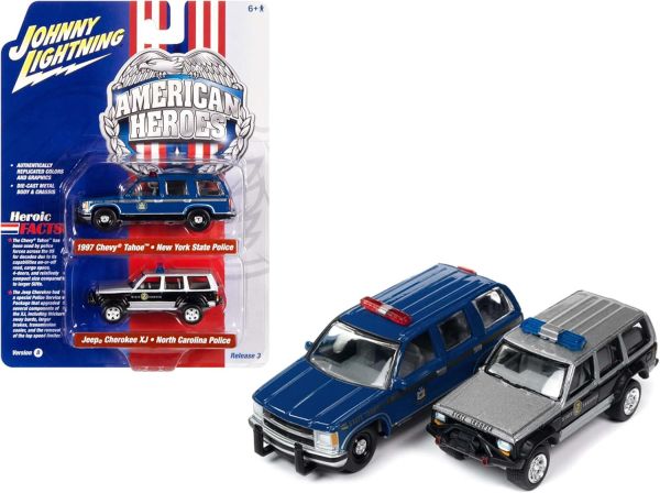 JLPK019B-3 - CHEVROLET Tahoe 1997 New York Police und JEEP Cherokee XJ North Carolina Poince aus der TWIN PACK B-Serie in Blisterverpackung - 1