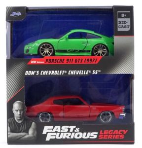 JAD35692 - Twin Pack - PORSCHE 911 GT3 RS grün mit CHEVROLET Chevelle rot - FAST and FURIOUS