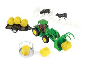 ERT47519 - JOHN DEERE mit Pritschenlader und Heuballen.