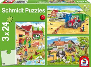 SCM56216 - 3 Puzzles 24 Teile Auf dem Bauernhof mit Poster