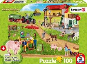 SCM56404 - Puzzle 100 Teile SHCLEICH Bauernhof und Laden mit Figur.