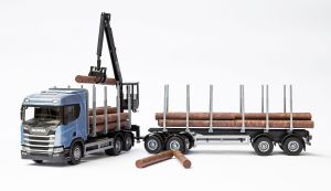 EMEK71604 - SCANIA R450 6x4 blau mit Ladekran und Holztransportanhänger