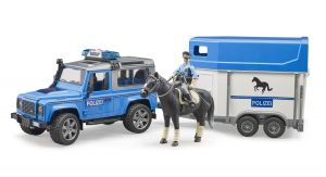 BRU2588 - POLIZEI LAND ROVER Defender mit Lieferwagen; Pferd und Polizist