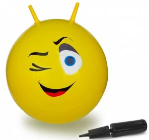 JAM460459 - Gelber Wink Smiley Hüpfball mit Pumpe