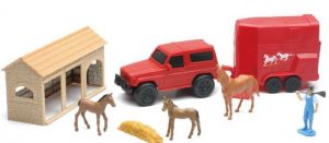 NEW04005C - Farm-Box mit einer Figur; einem 4x4; einem Van; Pferden und Zubehör