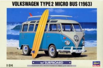 HAW20247 - VOLKSWAGEN Typ 2 Microbus 1963 mit Surf zum Zusammenbauen und Bemalen.