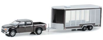 GREEN32280-D - FORD F-150 Lariat 4X4 2020 grau mit verglastem Anhänger aus der Serie HITCH & TOW unter Blister.