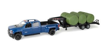 ERT47603 - CHEVROLET Blauer Pick-up mit Anhänger und 6 Rundballen