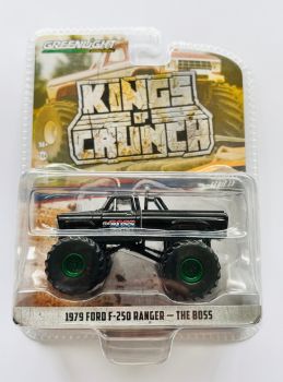 GREEN49130-BVERT - FORD F-250 Ranger 1979 Monstertruck mit grünen Felgen THE BOSS aus der Serie KINGS OF CRUNCH in Blisterverpackung.