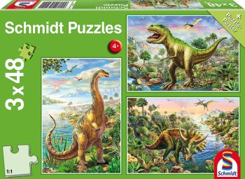 SCM56202 - 3 Puzzles 48 Teile Abenteuer mit den Dinosauriern + Poster