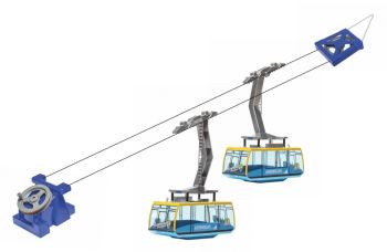 JC89295 - Manuelle Seilbahn mit 2 Gondeln blau und gelb - AHORNBAHN