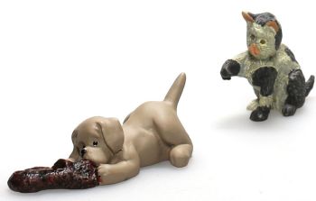 AKI0188 - Miniatur Hund und Katze für Puppenhaus