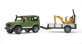 BRU2593 - LAND ROVER DEFENDER mit Anhänger und Minibagger JCB Maßstab: 1/16