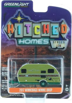 GREEN34100-CVERT - WINNEBAGO Winnie Drop 2017 Wohnwagen 1 Achse grün und weiß grüne Felgen Hitchhead-Serie Grüne Metallversion in Blisterverpackung