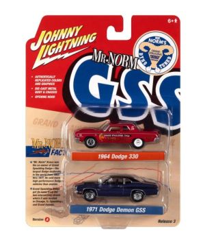 JLPK019A-1 - DODGE 330 1964 rot und DODGE Demon GSS 1971 blau - Mr. NORM - aus der Serie TWIN PACK 2022 Serie A in Blisterverpackung