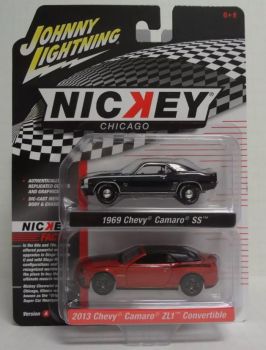 JLPK020A-3 - CHEVROLET Camaro SS 1969 Schwarz und CHEVROLET Camaro ZL1 Cabriolet 2013 Rot aus der NICKEY-Serie in Blisterverpackung